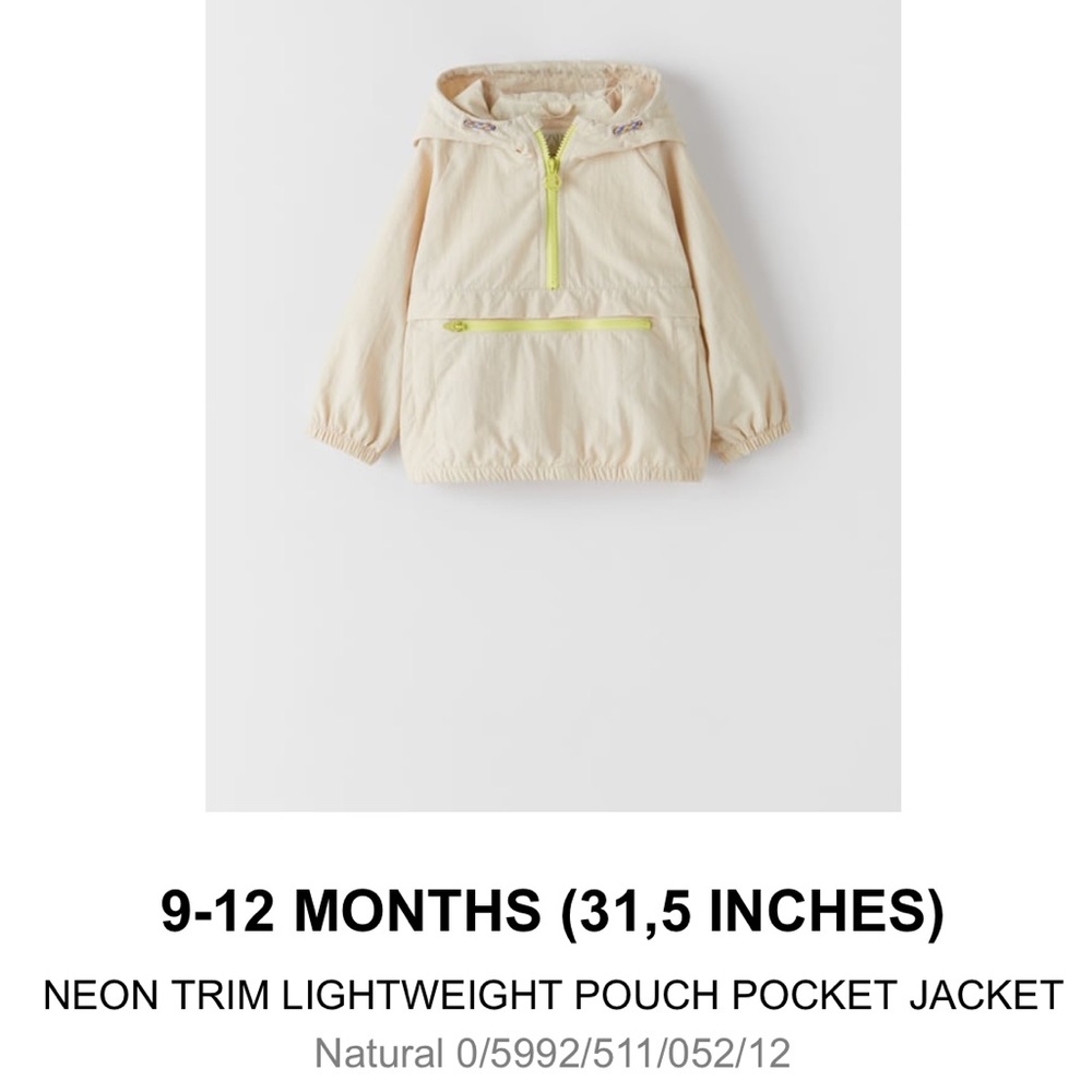 ZARA Baby NEON TRIM LIGHTWEIGHT POUCH POCKET JACKET Windbreaker